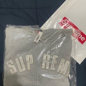 Supreme Heather gray Hoodie with Embellished Logo L NWT BB Simon White